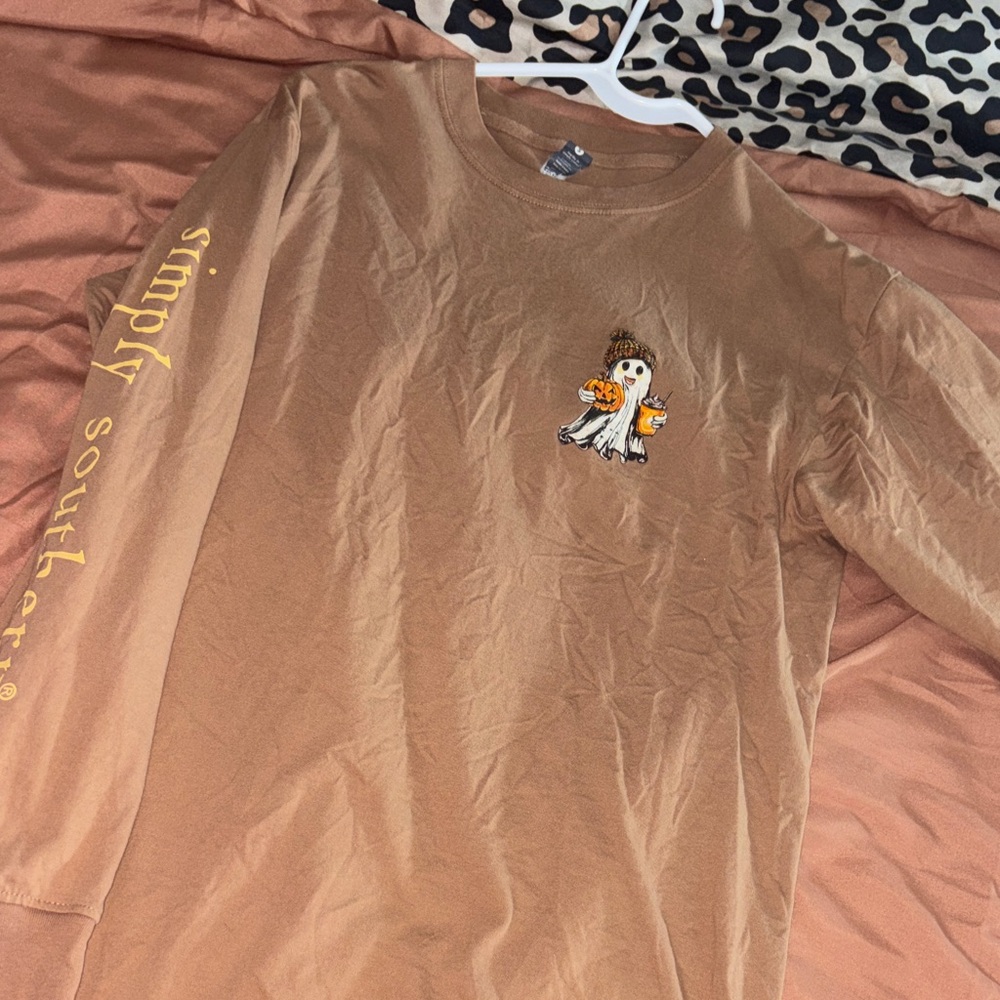 Simply Southern Brown Halloween Ghost Shirt - Picture 2 of 3